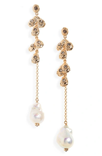 Shop Chloé Celeste Cultured Freshwater Pearl Linear Drop Earrings In Gold