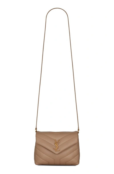 Shop Saint Laurent Toy Loulou Quilted Leather Crossbody Bag In Dark Beige