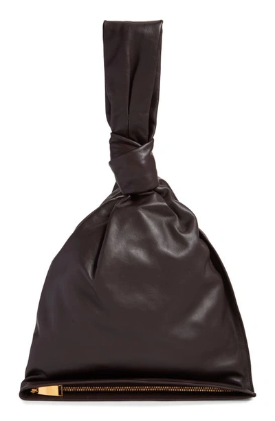 Shop Bottega Veneta Twist Leather Handbag In Fondente/ Gold