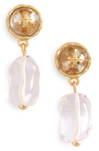 Shop Tory Burch Roxanne Drop Earrings In Brass / Resin / Glass