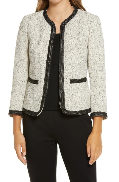 Shop Anne Klein Zip Front Tweed Jacket In Anne Black/ Anne White