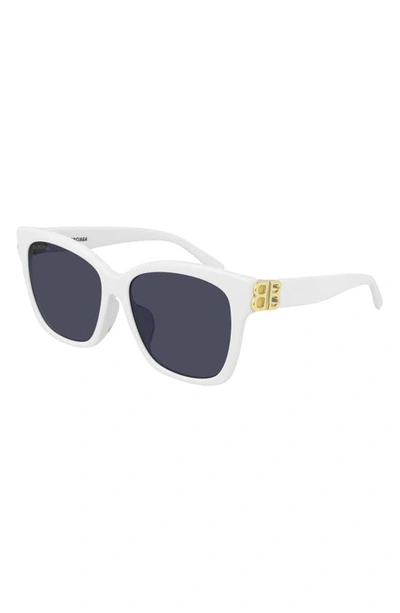Shop Balenciaga 57mm Square Sunglasses In Shiny Solid White/ Blue