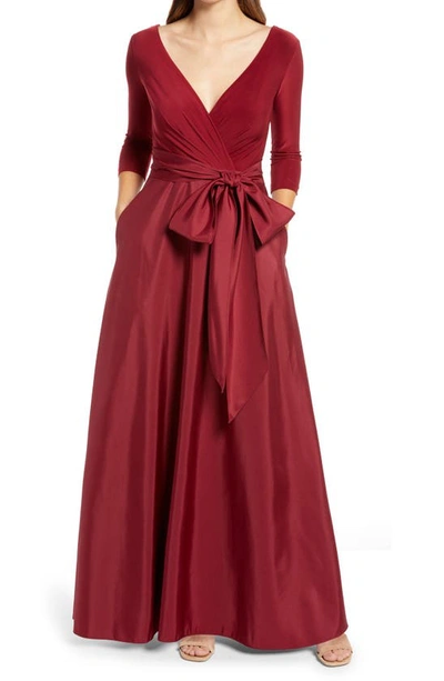 Shop Alfred Sung Jersey & Mikado A-line Gown In Burgundy