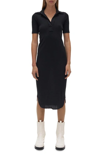 Shop Helmut Lang Short Sleeve Cotton Rib Polo Dress In Black