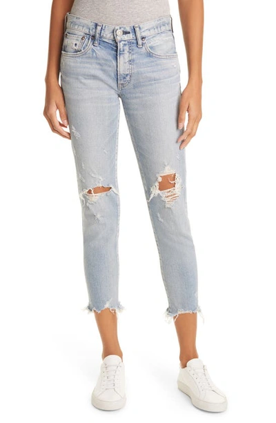 Shop Moussy Altawood Ripped Ankle Skinny Jeans In Blu