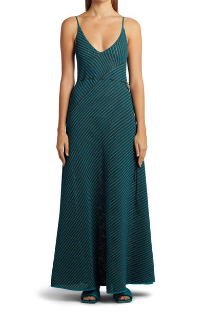 Shop Bottega Veneta Stripe Knit Dress In Ebony/ Duck Green