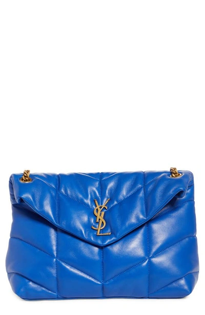 Shop Saint Laurent Medium Loulou Puffer Quilted Leather Crossbody Bag In Bleu Majorelle