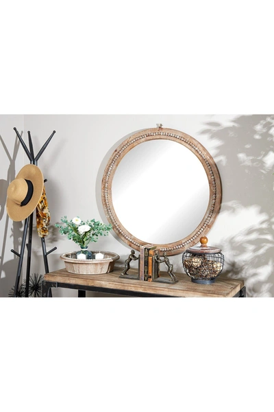 Shop Willow Row Light Brown Wood Beaded Frame Wall Mirror With Distressing