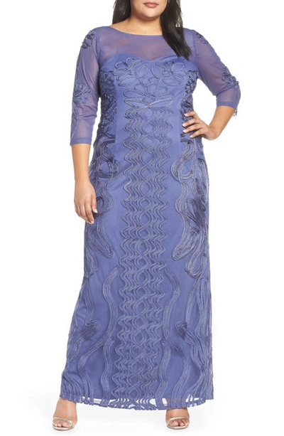 Shop Js Collections Soutache Trim Mesh Column Gown In Violet