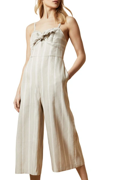 Shop Ted Baker Daceyy Metallic Detail Stripe Jumpsuit In Ivory