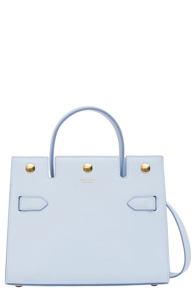 Shop Burberry Mini Title Leather Bag In Pale Blue