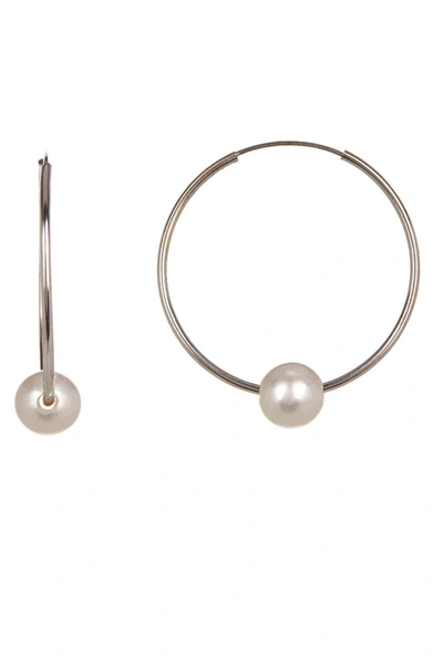 Shop Splendid Pearls 14k Gold White 6mm Freshwater Pearl Hoop Earrings In Natural White