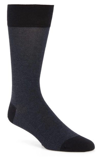 Shop Cole Haan Piqué Texture Crew Socks In Navy