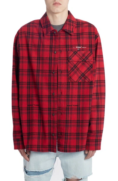 Shop Off-white Check Flannel Button-up Shirt In Red White