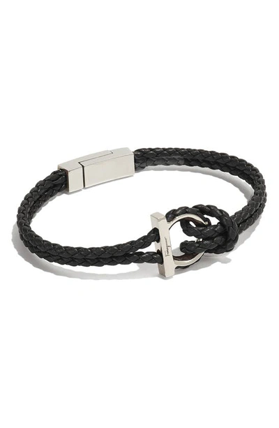 Shop Ferragamo Braided Leather Bracelet In Black