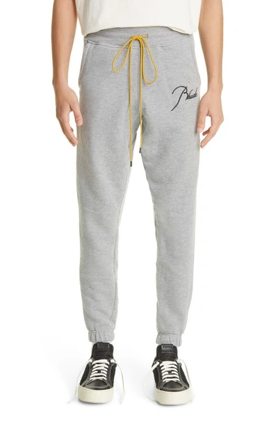 Shop Rhude Embroidered Logo Joggers In Heather Grey