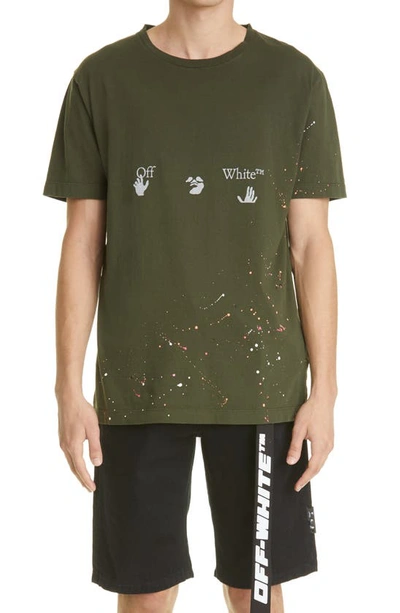 Shop Off-white Logo Paint Graphic Tee In Military Green
