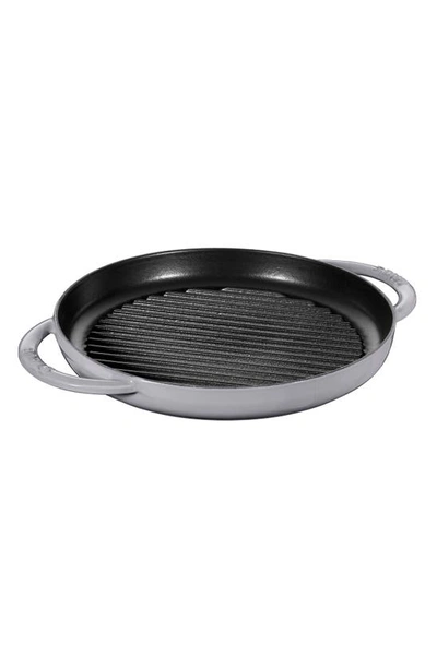 Shop Staub 10-inch Round Enameled Cast Iron Double Handle Grill Pan In Graphite
