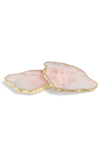 Anna New York Kivita Rose Quartz & 24k Gold Coasters/set Of 2 In Rose Quartz