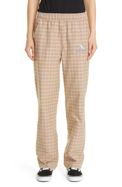 Shop Rassvet Unisex Logo Embroidered Check Cotton Pants In Beige