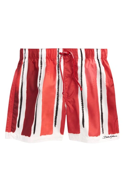 Shop Dolce & Gabbana Kids' Stripe Drawstring Shorts In Pennellate Rosso