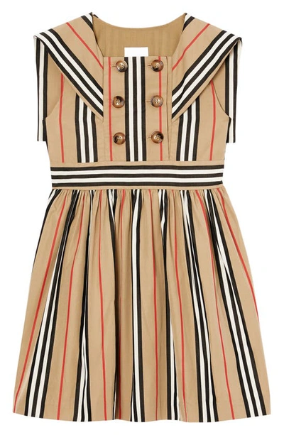 Shop Burberry Oralie Icon Stripe Sailor Dress In Archive Beige Ip S