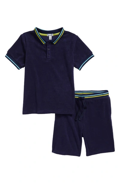 Shop Splendid Kids' Terry Polo Shirt & Shorts Set In True Navy