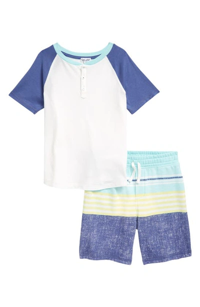 Shop Splendid Kids' Stripe Henley & Shorts Set (toddler & Little Boy) In Aqua