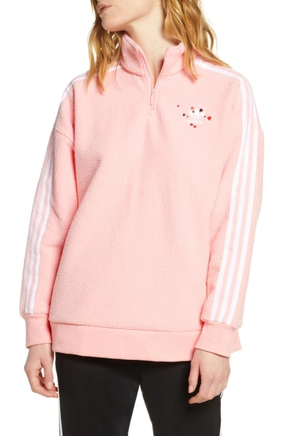 Shop Adidas Originals Fleece Half Zip Pullover In Glory Pink