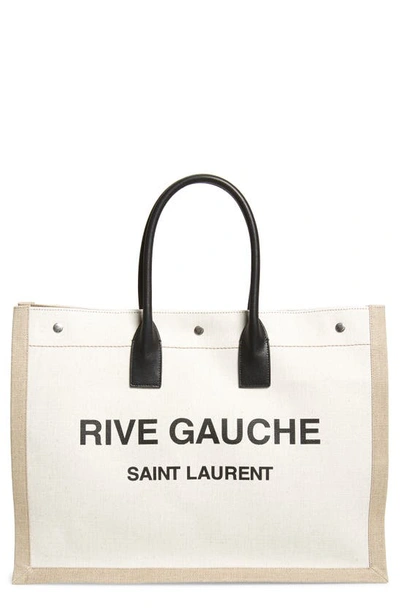 Shop Saint Laurent Noe Rive Gauche Logo Canvas Tote In Blanc