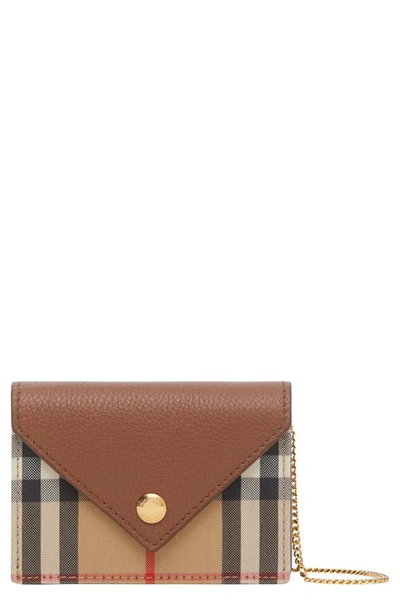 Shop Burberry Jade Vintage Check Card Case On A Chain In Tan
