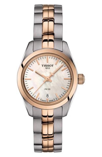 Shop Tissot Pr 100 Lady Small Bracelet Watch, 25mm In Grey/ Rose Gold