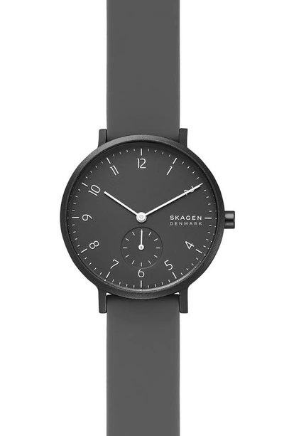 Shop Skagen Aaren Kul?r Rubber Strap Watch, 36mm In Black
