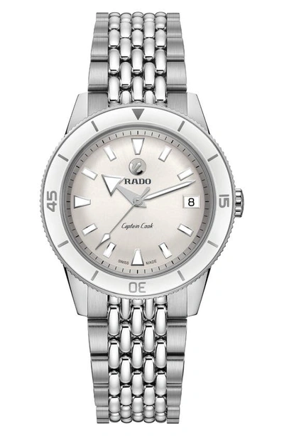 Shop Rado Captain Cook Automatic Bracelet Watch, 37mm In Silver/white/silver