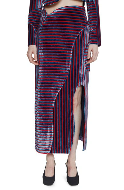 Shop Eckhaus Latta Stripe Cutout Skirt In Red/blue Multi