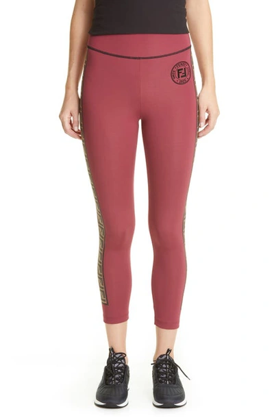 Shop Fendi Logo Side Stripe Crop Leggings In F1bgu Cello