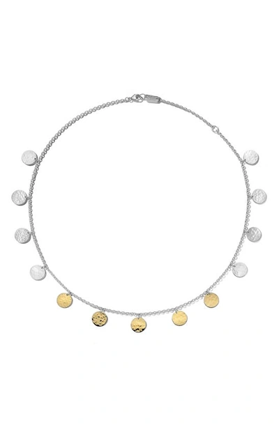 Shop Ippolita Classico Hammered Paillette Disc Necklace In Yellow Gold/ Silver