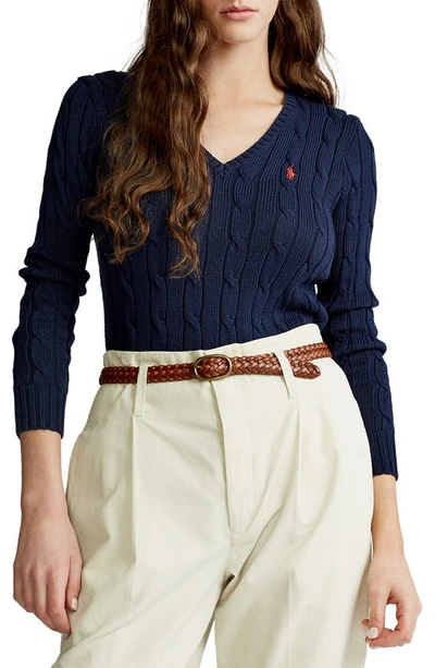 Shop Polo Ralph Lauren Kimberly Cable Sweater In Hunter Navy
