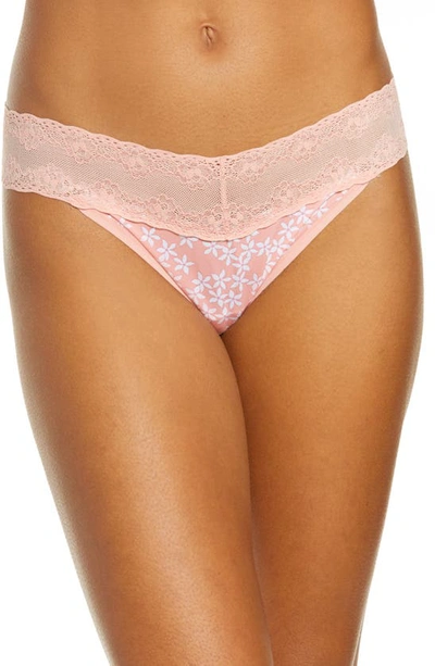 Shop Natori Bliss Perfection Thong In Light Coral Floral Print