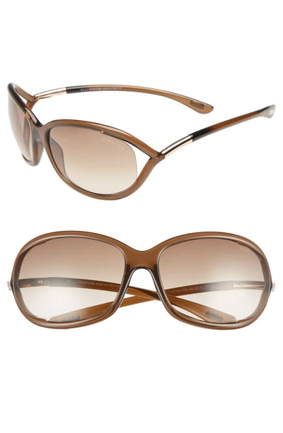 Shop Tom Ford Jennifer 61mm Oval Oversize Frame Sunglasses In Dark Brown