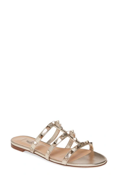 Shop Valentino Rockstud Slide Sandal In Skin Metallic Leather