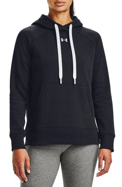 Shop Under Armour Rival Fleece Hoodie In Black / White / White