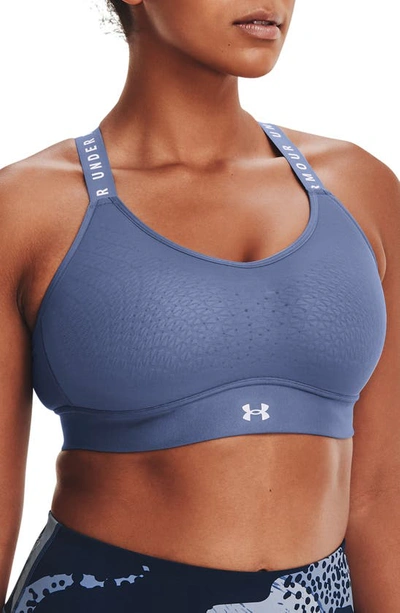 Shop Under Armour Infinity Mid Sports Bra In Mineral Blue / White