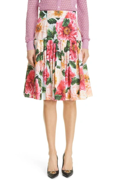 Shop Dolce & Gabbana Floral Print A-line Poplin Skirt In Pink Camellia