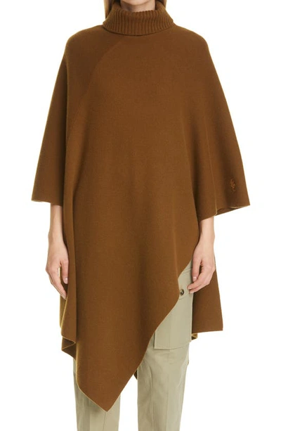 Shop Chloé Turtleneck Asymmetrical Cape Cashmere Sweater In Warm Green