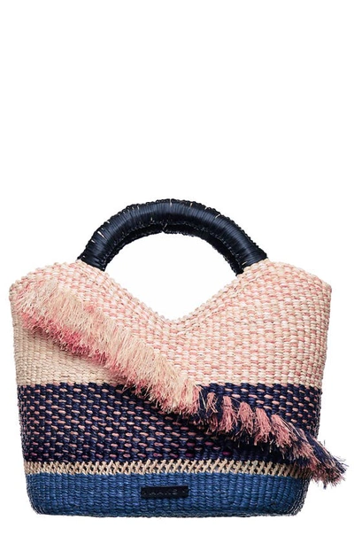 Shop A A K S Oroo Colorblock Raffia Tote In Natural/ Pink/ Navy/ Teal