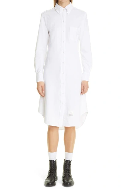 Shop Thom Browne Long Sleeve Button-down Cotton Shirtdress In White