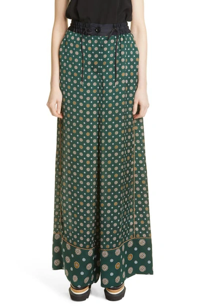 Shop Sacai Foulard Print Wide Leg Charmeuse Pants In Green