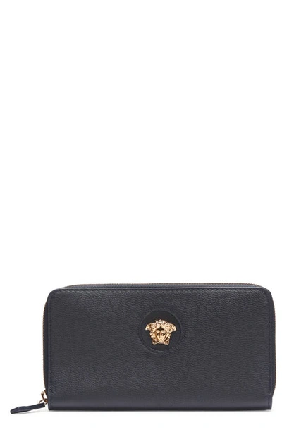 Shop Versace La Medusa Zip Around Leather Wallet In Black