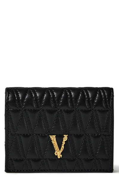 Shop Versace Virtus Quilted Leather Bifold Wallet In Black